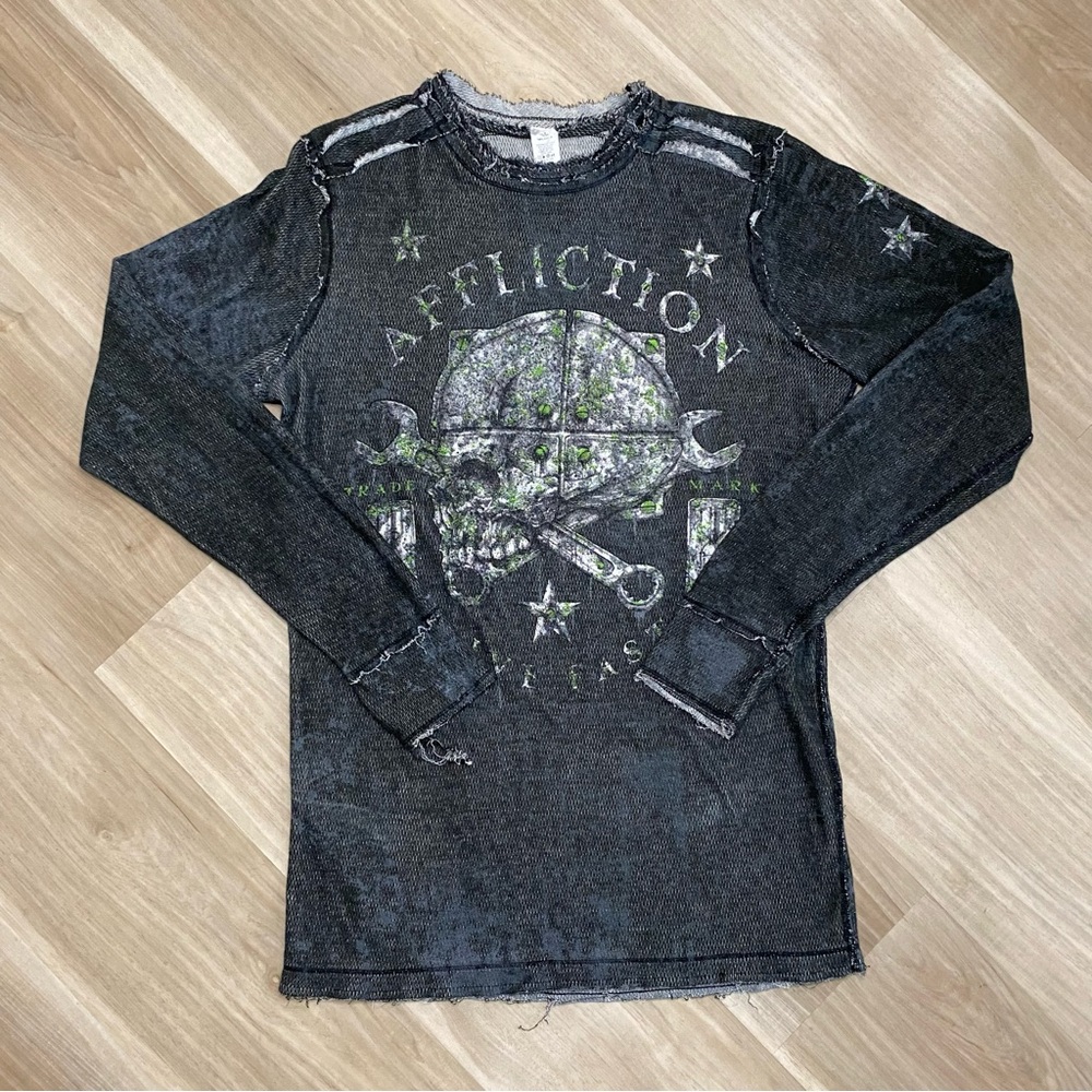 Affliction Men's Long Sleeve Graphic Tee Y2K Mall Goth Reversible Top